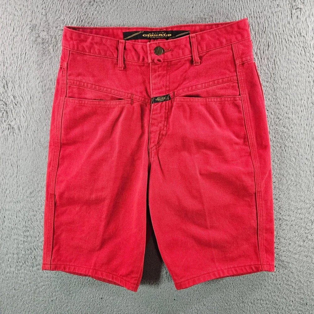 Marithe Francois Girbaud Vintage Red Denim Shorts Womens 7/8 High Rise USA VTG